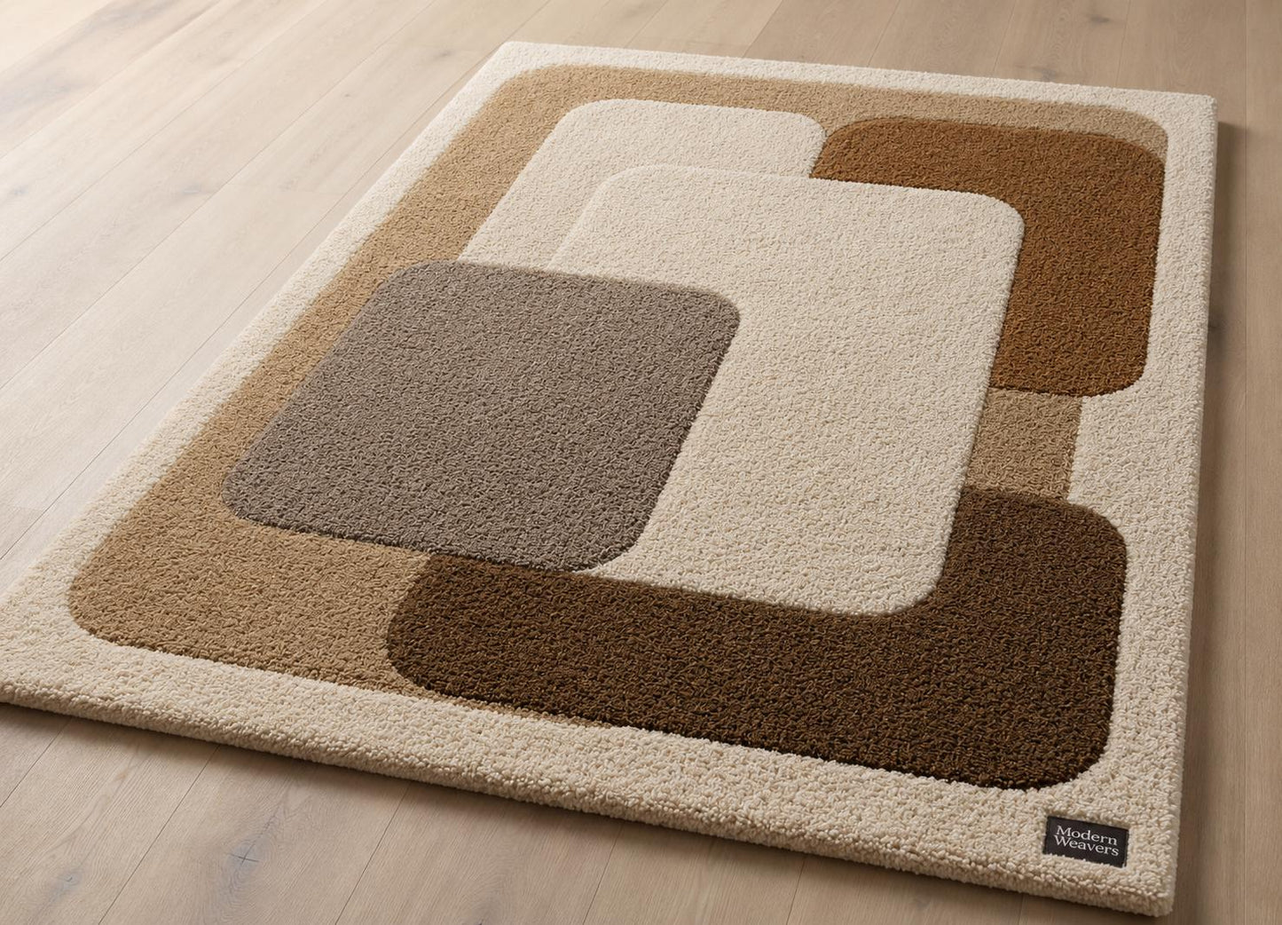 Mid Century Modern Area Rug | Geometric Hand Tufted Rug | Abstract Earth Tone Carpet | Brown and Beige Color Block Retro Room Decor