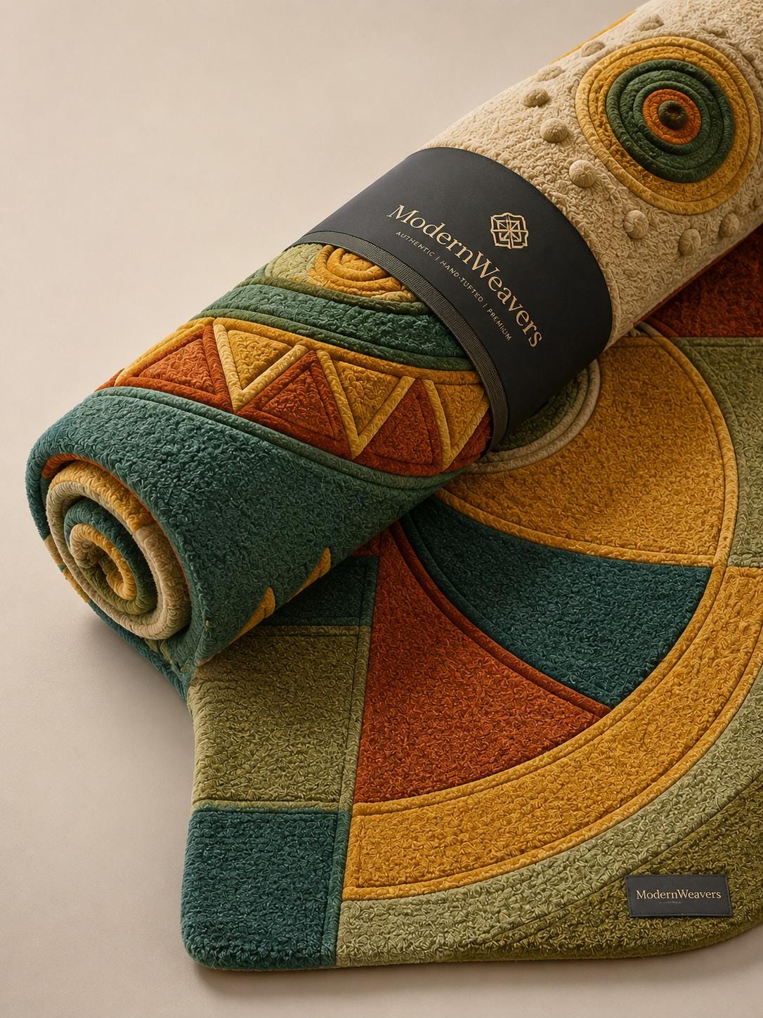 Celestial Boho Hand Tufted Rug | Tribal Geometric Statement Carpet | Earthy Sun & Moon Abstract Art | Unique Organic Shape Floor Decor