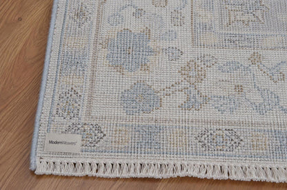 Hand Knotted Oushak Rug | Light Blue Ivory Wool Carpet 9x12