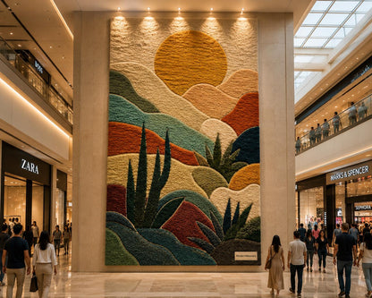 3D Abstract Desert Landscape Rug | Hand-Tufted Sunset Botanical Carpet | Southwestern Boho Decor