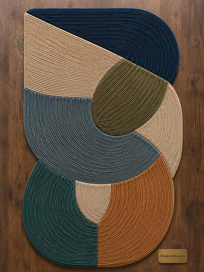 Hand Tufted Botanical Leaf Rug | Earth Tone Mid Century Modern Wavy Carpet