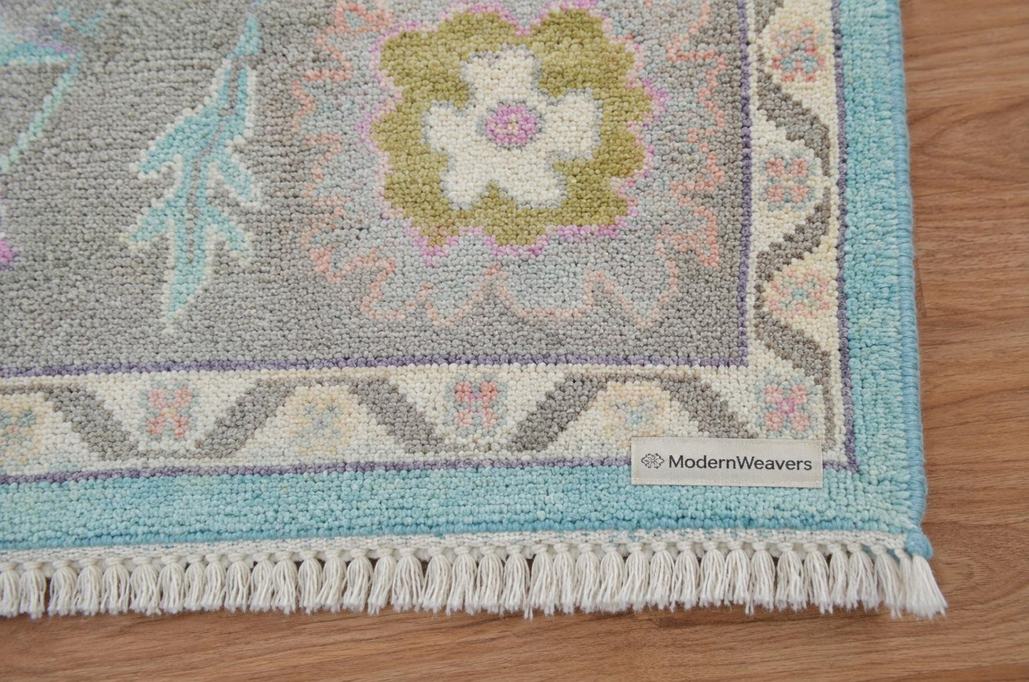 Hand Knotted Wool Oushak Rug | Pastel Floral Turkish Style Area Rug