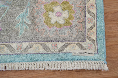 Hand Knotted Wool Oushak Rug | Pastel Floral Turkish Style Area Rug