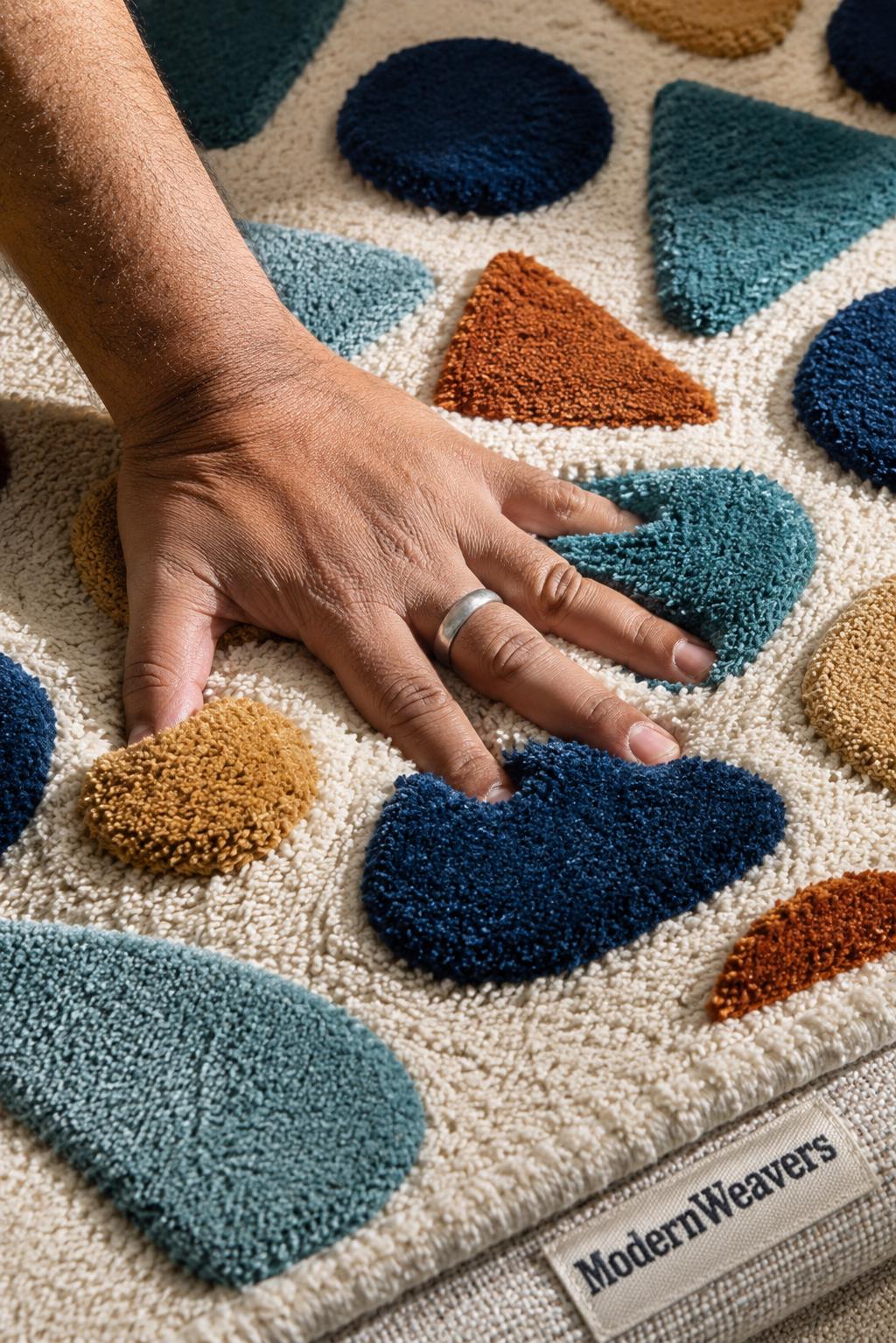 Playful Abstract Stone Pattern Rug | Modern Artisan Tufted Area Carpet | Colorful Minimalist Living Room Accent