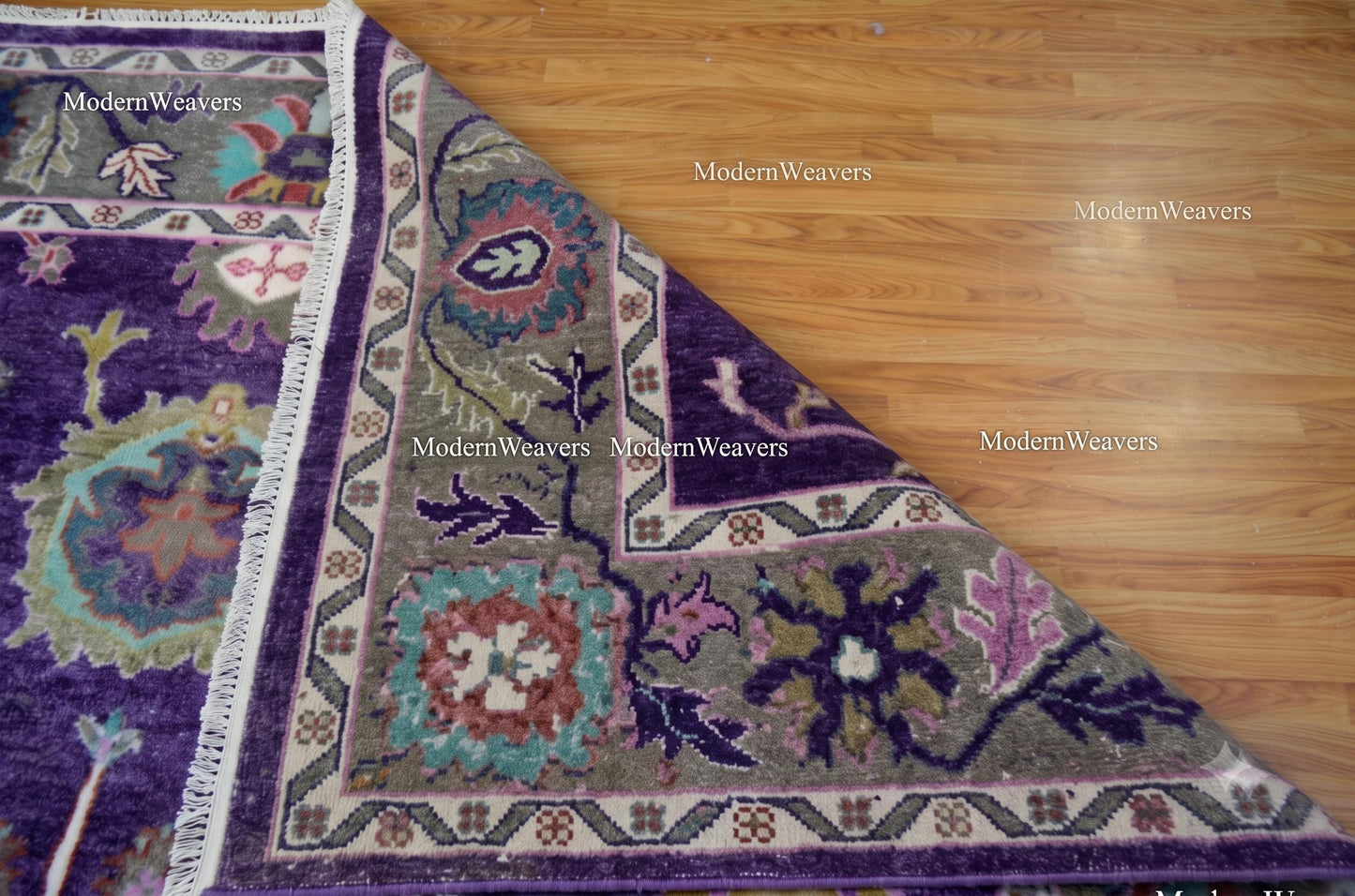 Hand-Knotted Wool Oushak Rug – Royal Purple Floral Traditional Carpet 9x12