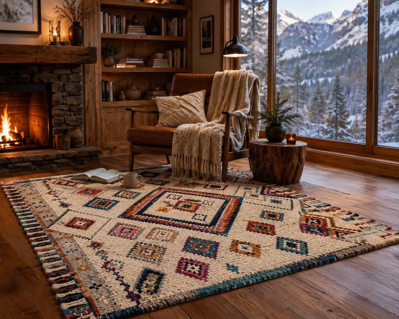 Hand Knotted Moroccan Berber Rug | Colorful Diamond Tribal Wool Carpet | Boho Chic Fringe Rug