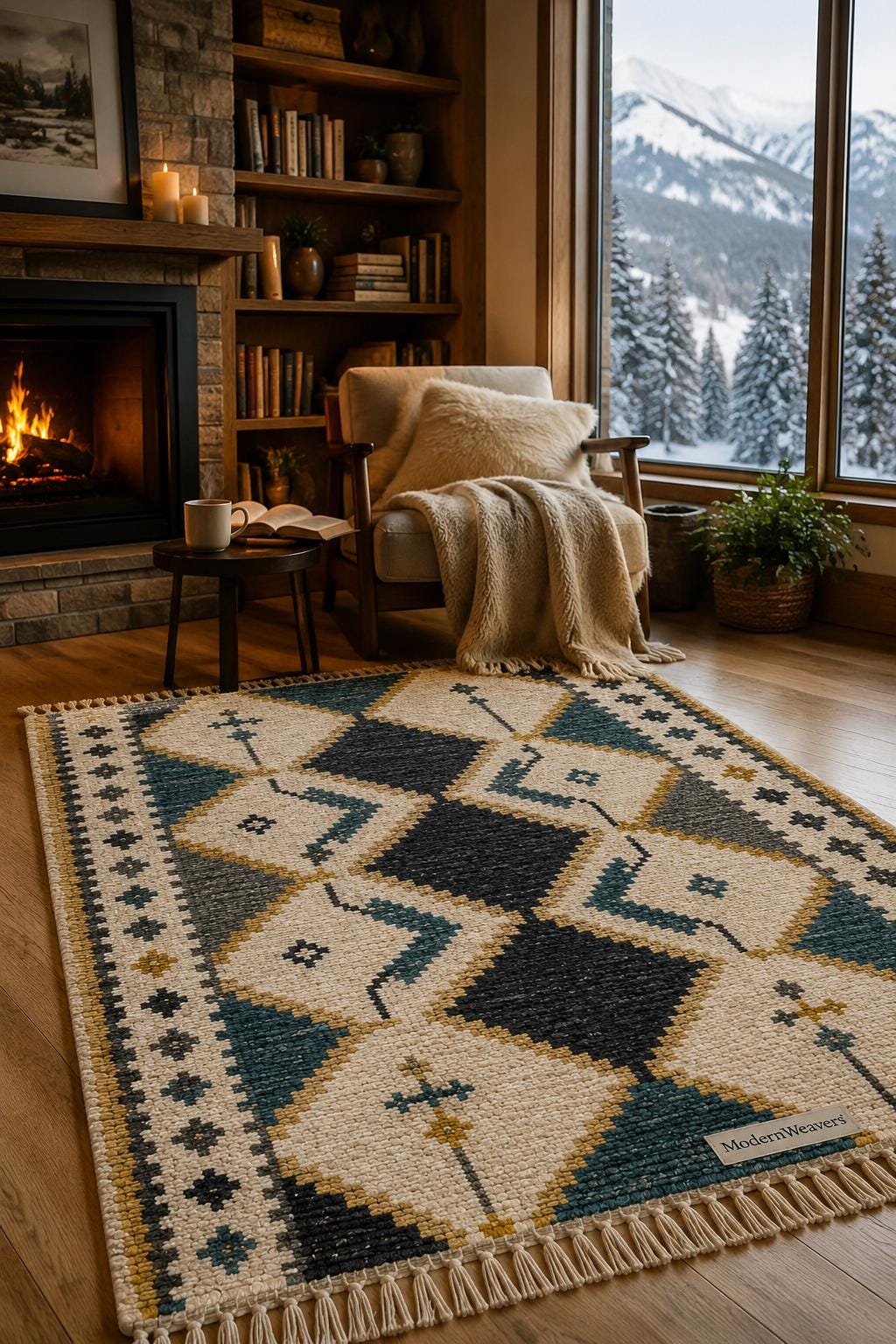 Hand Knotted Moroccan Rug | Teal Blue Mustard Diamond Tribal Carpet
