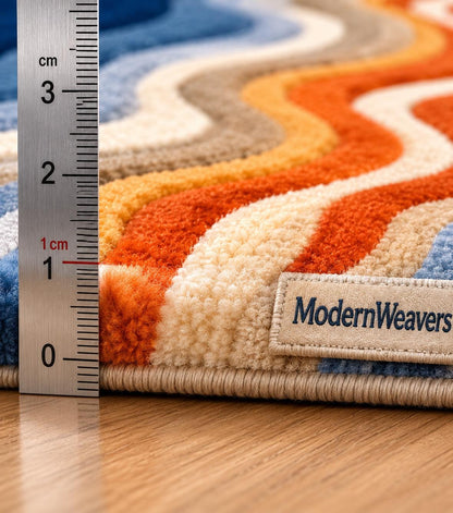 MidCentury Modern Retro Wavy Rug | Hand-Tufted Abstract Area Carpet | Contemporary Fluid Groovy Design Rug for Living Room, Bedroom & Studio