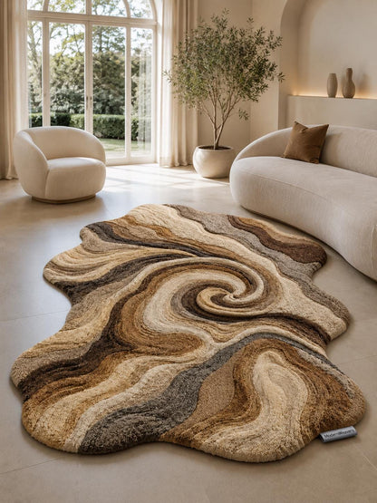 Organic Shape Hand Tufted Rug | Abstract Swirl Topographic Carpet | Earth Tone Neutral Textural Art | Modern Minimalist Area Rug