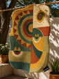 Celestial Boho Hand Tufted Rug | Tribal Geometric Statement Carpet | Earthy Sun & Moon Abstract Art | Unique Organic Shape Floor Decor