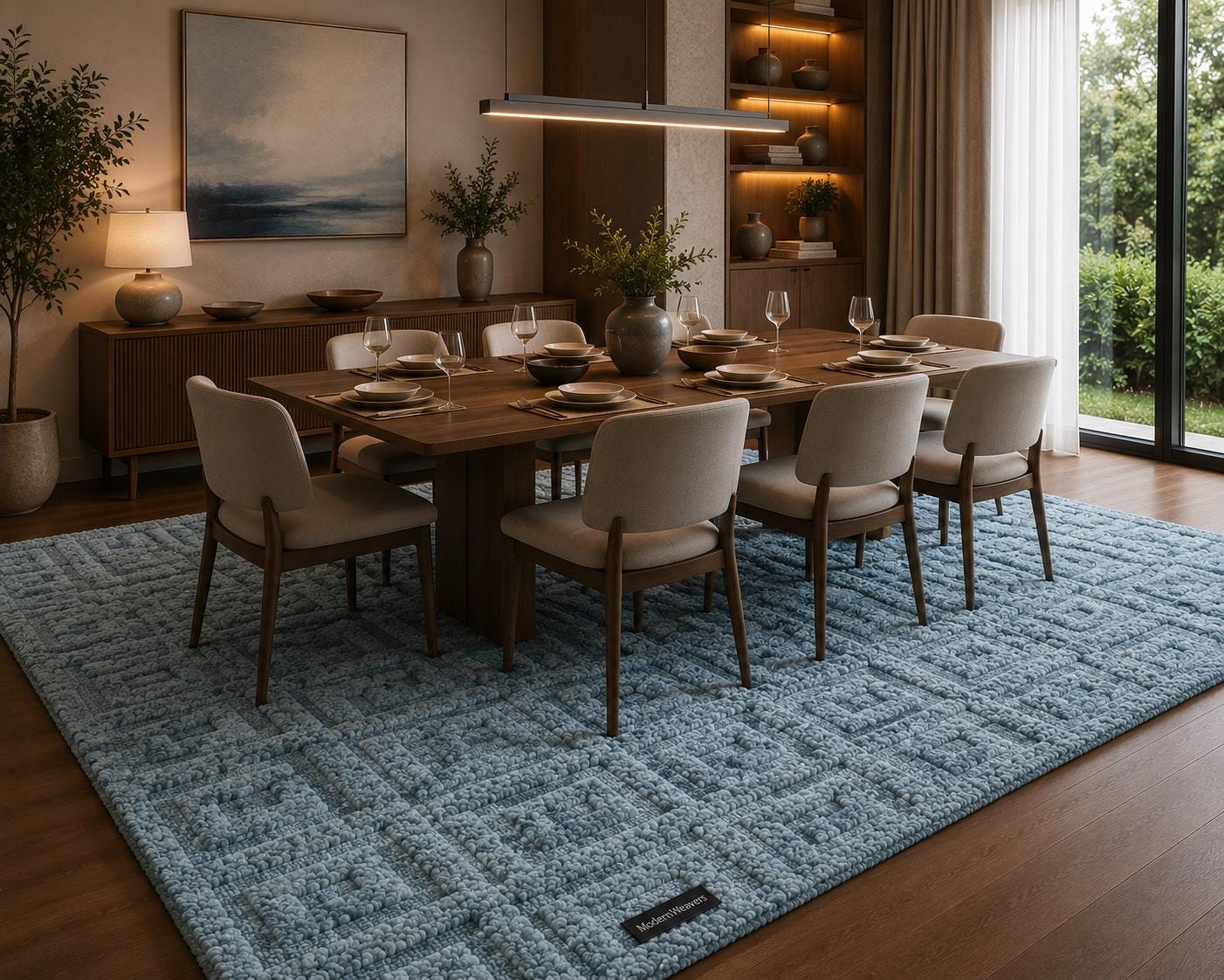Cozy Pastel Blue Textured Hand-Tufted Rug | Minimalist Geometric Study Room Area Rug