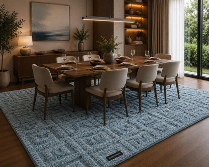 Cozy Pastel Blue Textured Hand-Tufted Rug | Minimalist Geometric Study Room Area Rug