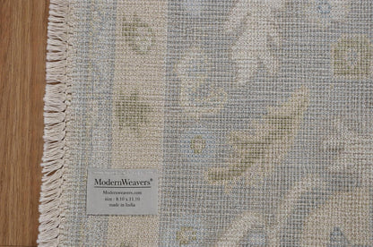 Hand-Knotted Wool Rug | Ivory, Sage Green, Light Blue Floral Oushak Style Area Rug