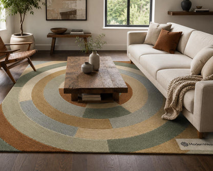 Retro Boho Concentric Ring Rug | Plush Hand-Tufted Modernist Floor Covering | Custom Size Area Rug for Living Room, Bedroom & office rug.