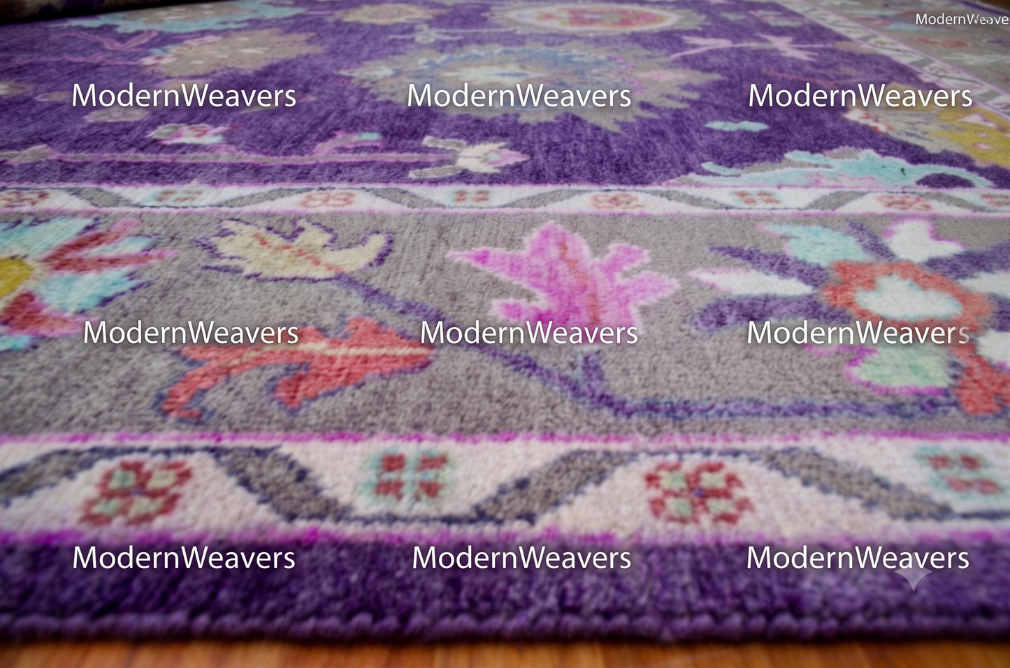 Hand-Knotted Wool Oushak Rug – Royal Purple Floral Traditional Carpet 9x12