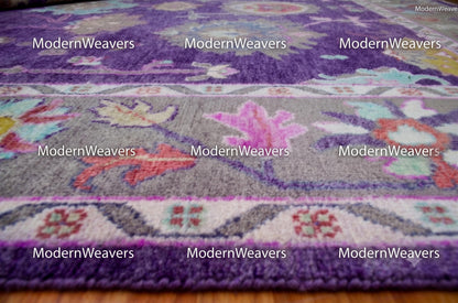 Hand-Knotted Wool Oushak Rug – Royal Purple Floral Traditional Carpet 9x12