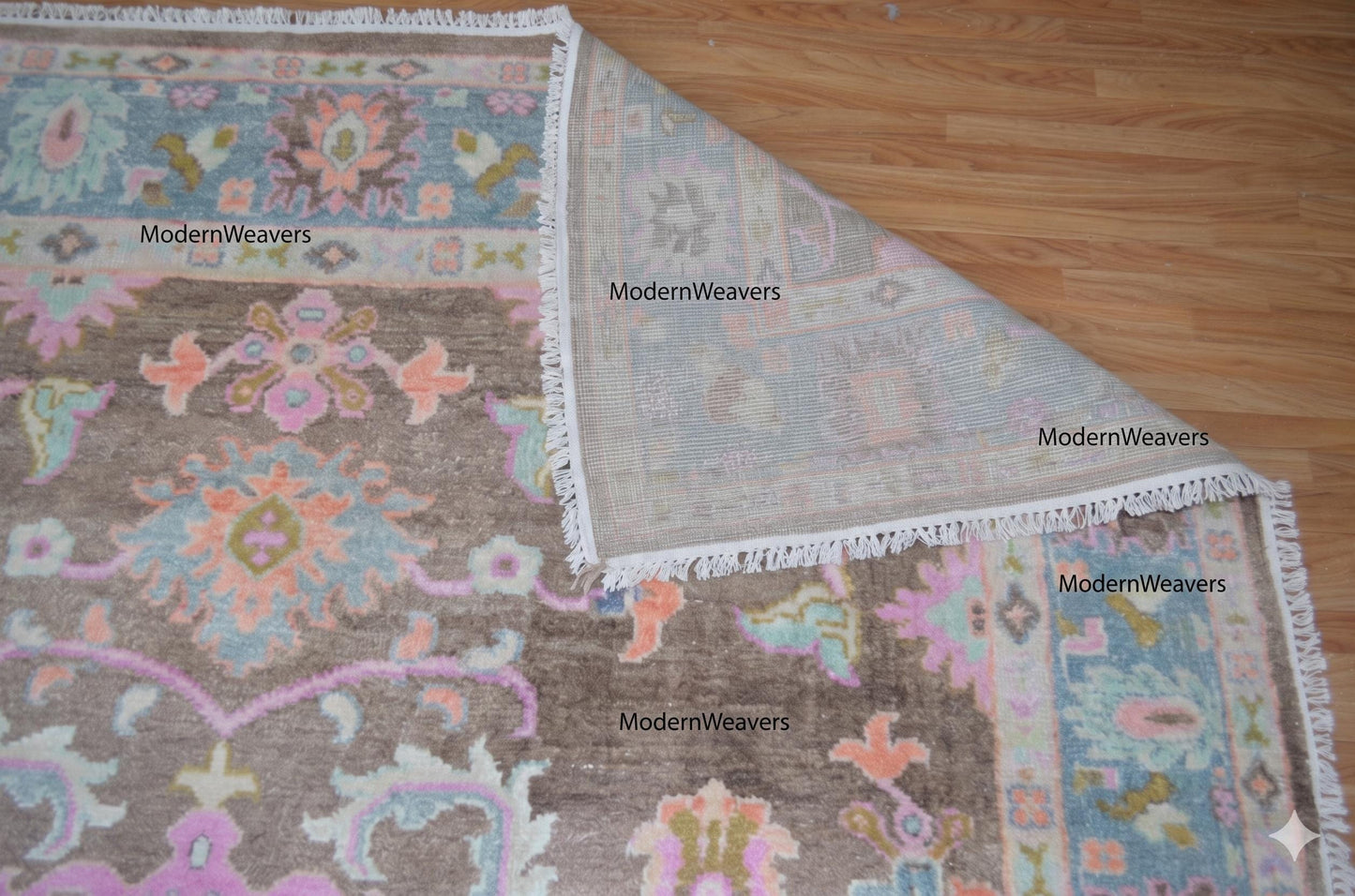 Handmade Transitional Oushak Rug | Earthy Brown with Pastel Palmettes | Luxury Hand-Knotted Wool Carpet
