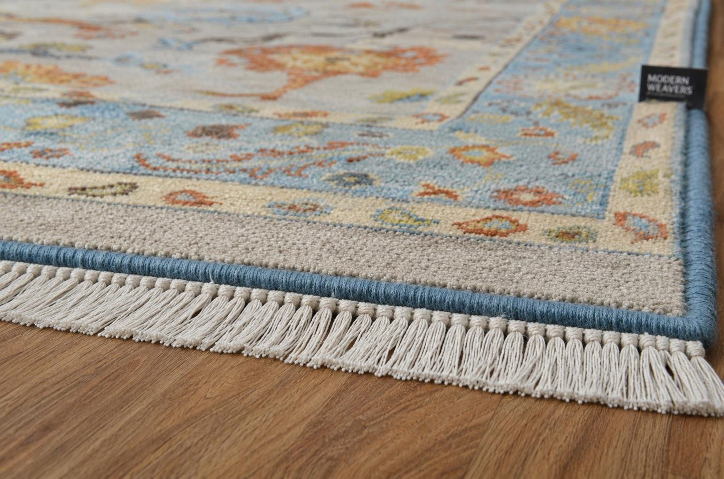 ModernWeavers Hand-Knotted Wool Rug | Cream & Light Blue Floral Oushak Area Rug | Transitional Botanical Pattern | Luxury Artisan Carpet
