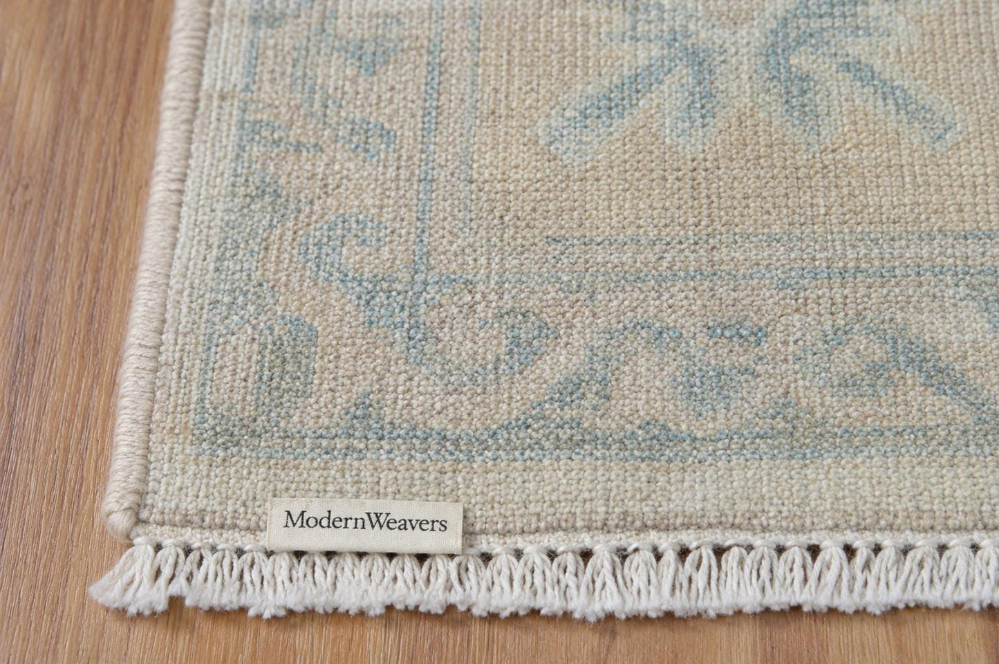 8x10 Hand-Knotted Transitional Area Rug | Ivory & Soft Blue Geometric Floral Motif