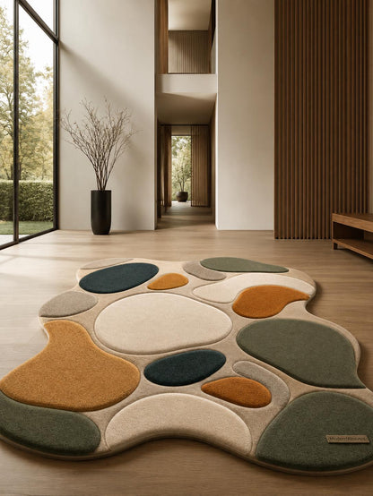 Abstract Pebble Hand Tufted Rug | Organic 3D Stone Pattern Area Rug | Boho Earth Tone Carpet | Playful Minimalist Modern Floor Art