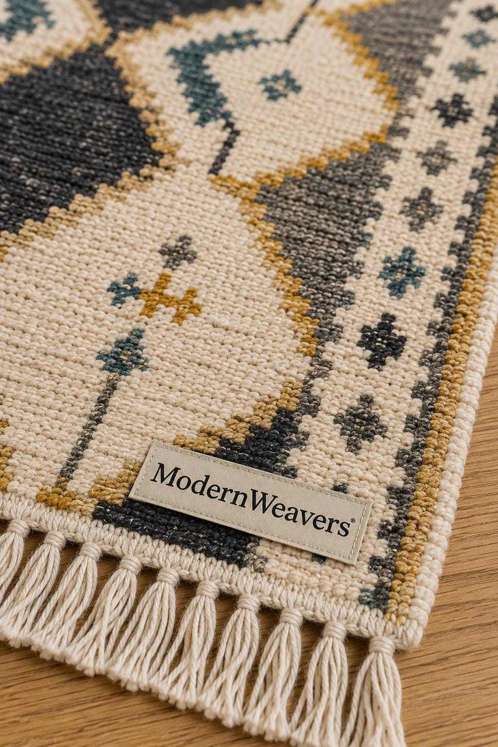 Hand Knotted Moroccan Rug | Teal Blue Mustard Diamond Tribal Carpet
