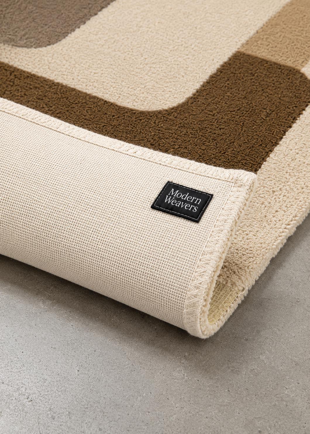 Mid Century Modern Area Rug | Geometric Hand Tufted Rug | Abstract Earth Tone Carpet | Brown and Beige Color Block Retro Room Decor