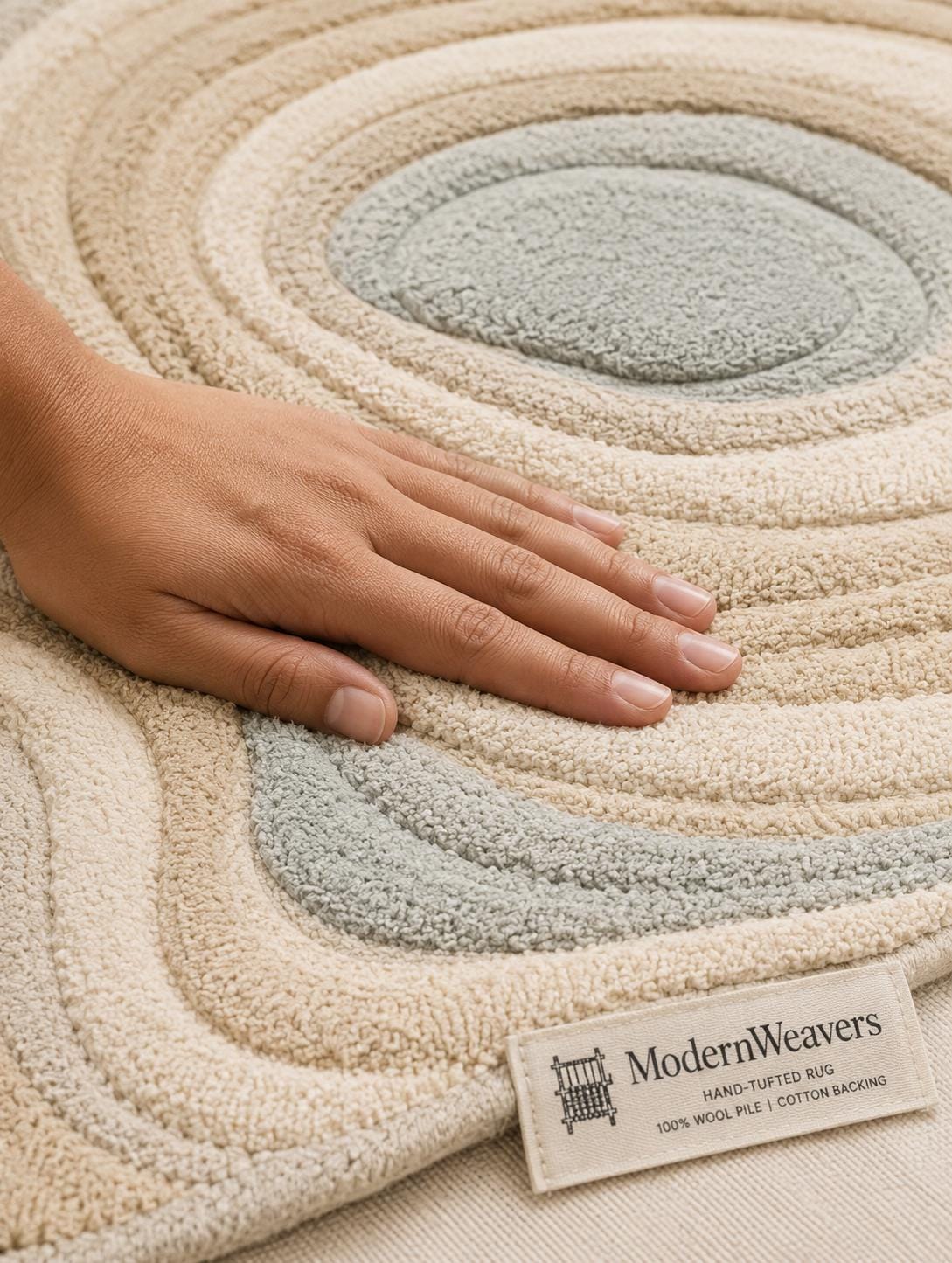 Organic Shape Hand Tufted Rug | Zen Ripples Topographic Design | Neutral Minimalist Carved Carpet | Soft Earth Tone Abstract Area Rug