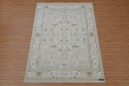 Elegant 9x12 Traditional Area Rug | Artisan Hand-Knotted Floor Covering | Neutral Palette with Blue Accents