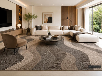 Modern Wavy Abstract Hand-Tufted Wool Rug | Dark Charcoal & Taupe Luxury Area Rug