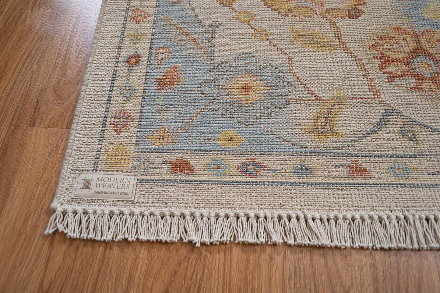 ModernWeavers Hand-Knotted Wool Rug | Cream & Light Blue Floral Oushak Area Rug | Transitional Botanical Pattern | Luxury Artisan Carpet