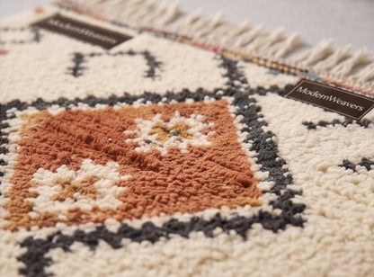 Boho Moroccan Geometric Area Rug | Plush Cream & Colorful Diamond Area Rug | Handwoven Shag Carpet by ModernWeavers | Custom Sizes