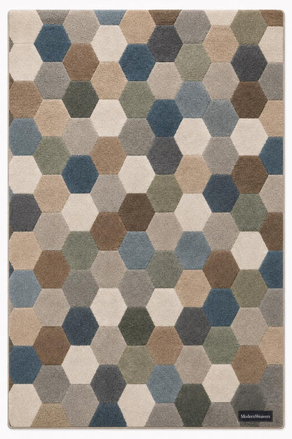 Modern Geometric Hexagon Area Rug | Hand-Tufted Honeycomb Pattern Carpet | Contemporary Multi-Toned Rug for Living Room, Bedroom & Office