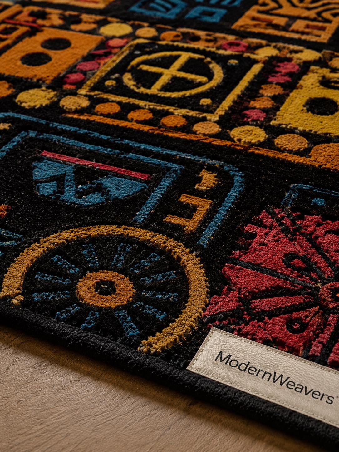 Maximalist Boho Tufted Rug | Vibrant Geometric Patchwork Carpet | Tribal Mosaic Floor Art | Jewel Tone Eclectic Decor | Dark Academia Room