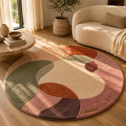 Abstract Organic Shape Tufted Rug | Wavy Edge Boho Carpet, Muted Earth Tones