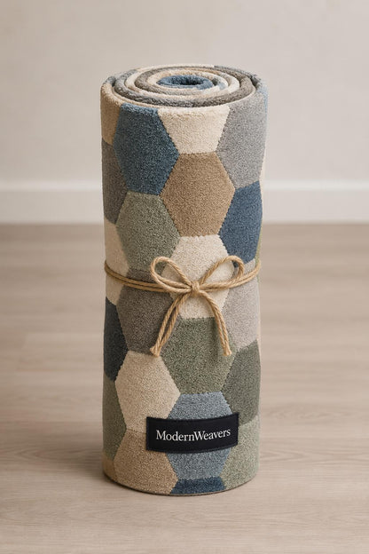 Modern Geometric Hexagon Area Rug | Hand-Tufted Honeycomb Pattern Carpet | Contemporary Multi-Toned Rug for Living Room, Bedroom & Office