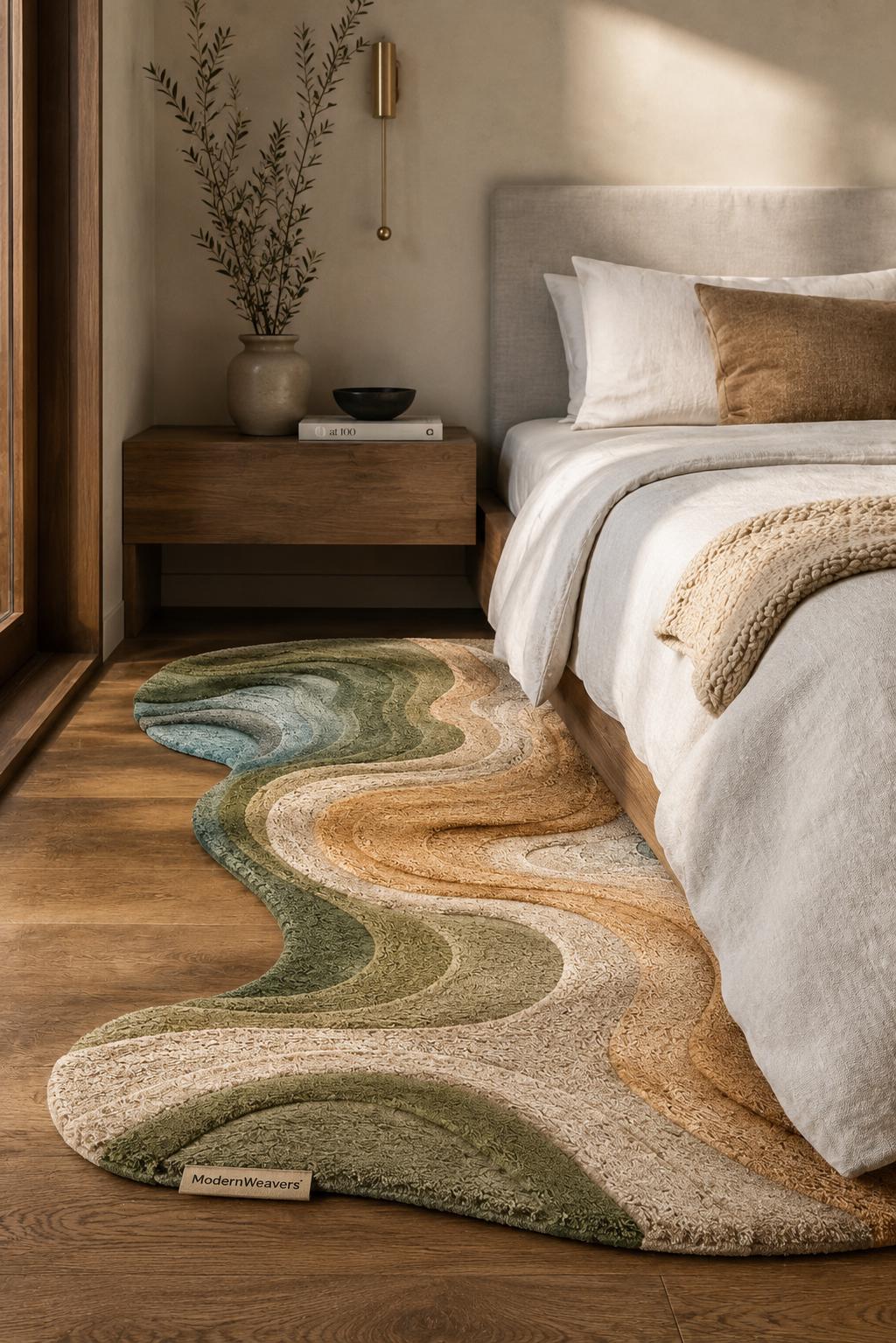 Organic Shape Hand Tufted Rug | 3D Topographic Wavy Design | Earth Tones Neutral Carved Carpet | Aesthetic Modern Abstract Area Rug