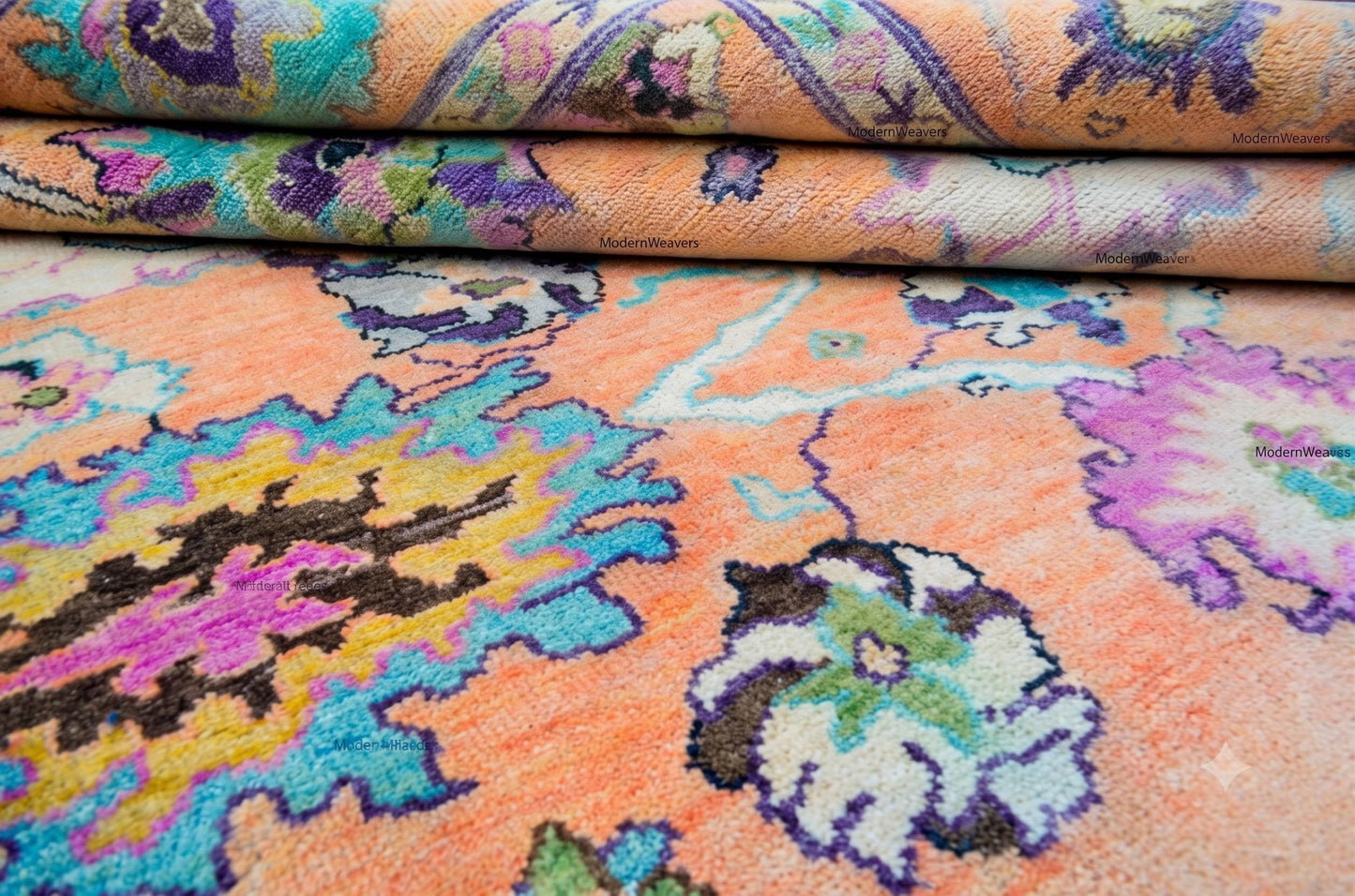 Hand-Knotted Wool Rug – Oushak Style Orange Floral Carpet, Artisan Area Rug