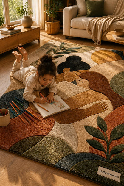 3D Carved Embrace Tufted Rug | Abstract Women Silhouette Carpet | Romantic Boho Floor Art | Earth Tone Botanical Decor | Wabi Sabi Rug
