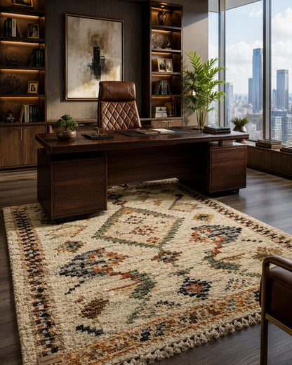 Hand-Knotted Moroccan Rug | Geometric Tribal Berber Shag Area Rug