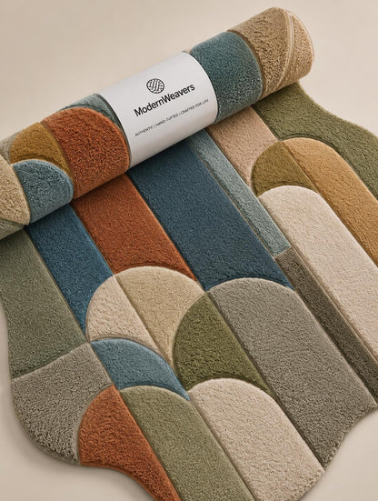 Organic Shape Hand Tufted Rug | Mid-Century Modern Geometric Arch Design | Colorful Retro Carved Area Rug | Abstract Bauhaus Carpet