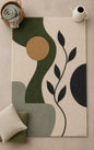 Mid-Century Modern Abstract Botanical Rug | Hand-Tufted Organic Shape Area Rug | Minimalist Leaf Design Carpet for Living Room & Bedroom