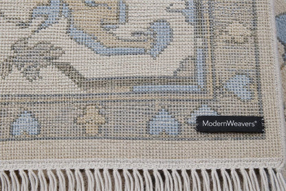 Elegant 9x12 Traditional Area Rug | Artisan Hand-Knotted Floor Covering | Neutral Palette with Blue Accents