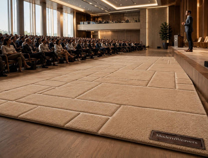 Modern Geometric Block Rug | Minimalist Tan Area Carpet | 3D Sculpted Grid Pattern | Architectural Hand Tufted Floor Art