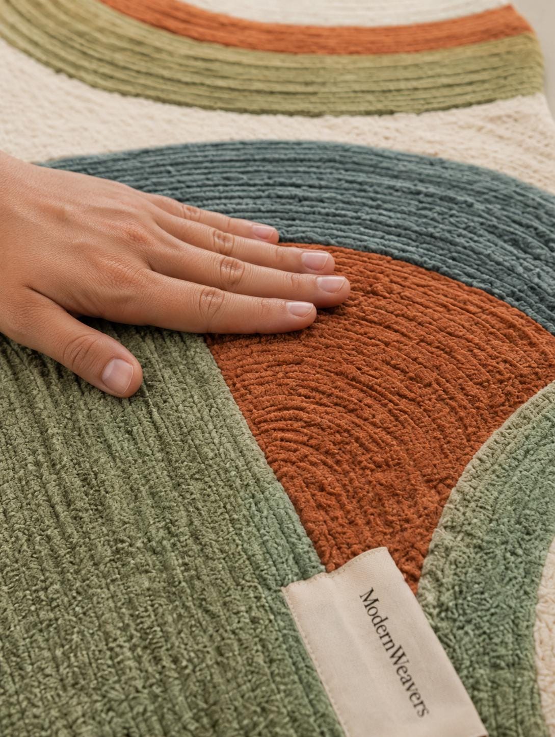 Organic Shape Hand Tufted Rug | Textured Geometric Arch Design | Earth Tone Ribbed Carpet | Mid-Century Modern Abstract Boho Area Rug