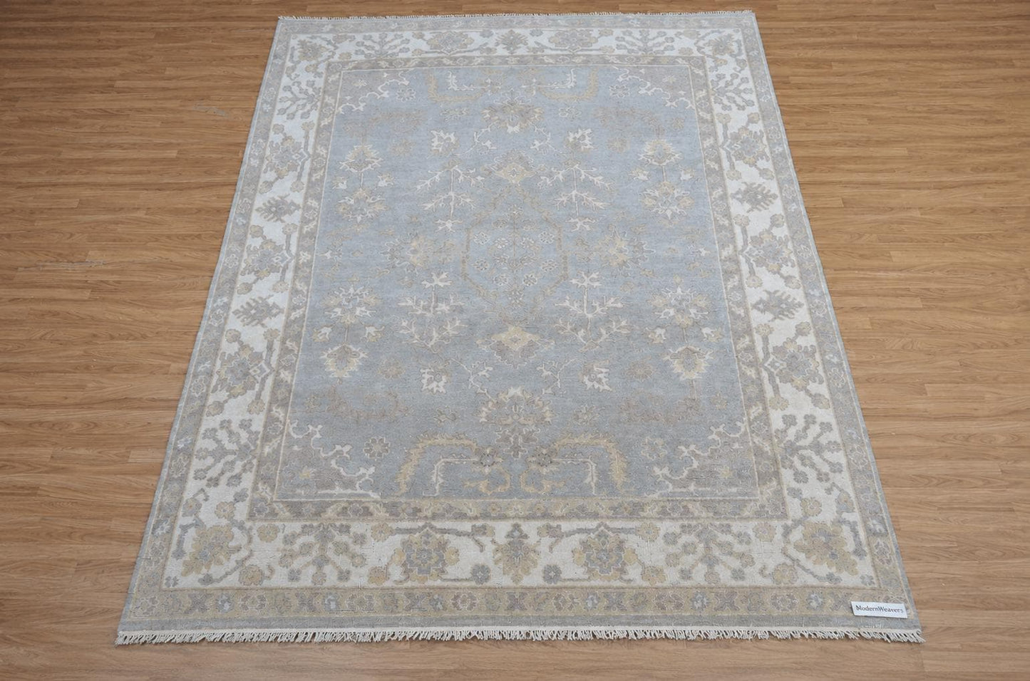 8x10 Hand-Knotted Wool Rug | Muted Oushak Style Silver Gray Cream Carpet