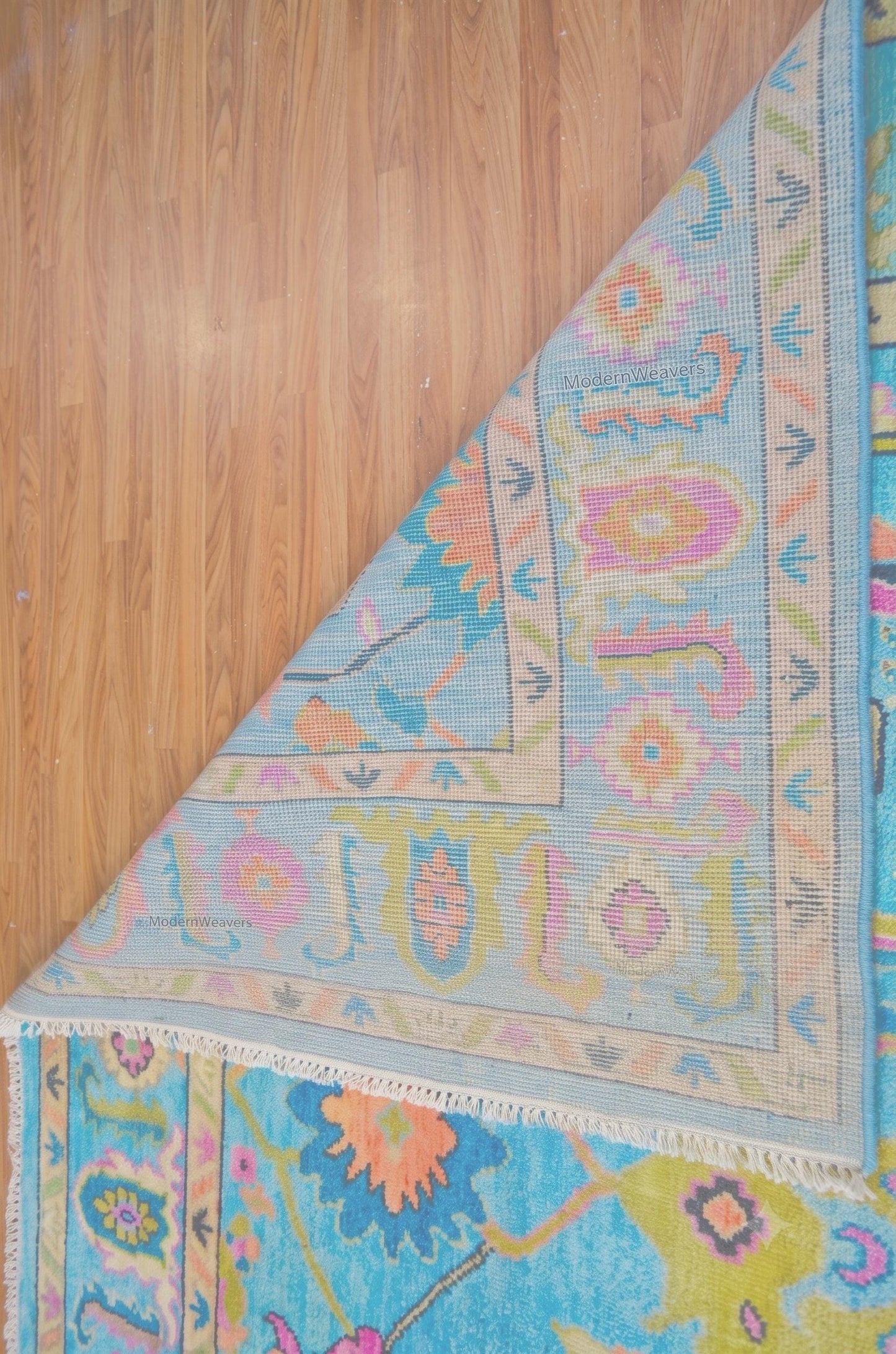 Hand-Knotted Oushak Wool Rug – 9x12 Sky Blue Floral Carpet, Indian Artisan Weave