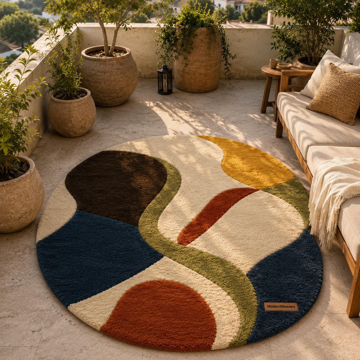 Abstract Wavy Tufted Rug | Retro 70s Colorful Carpet, Mid Century Modern Floor Art