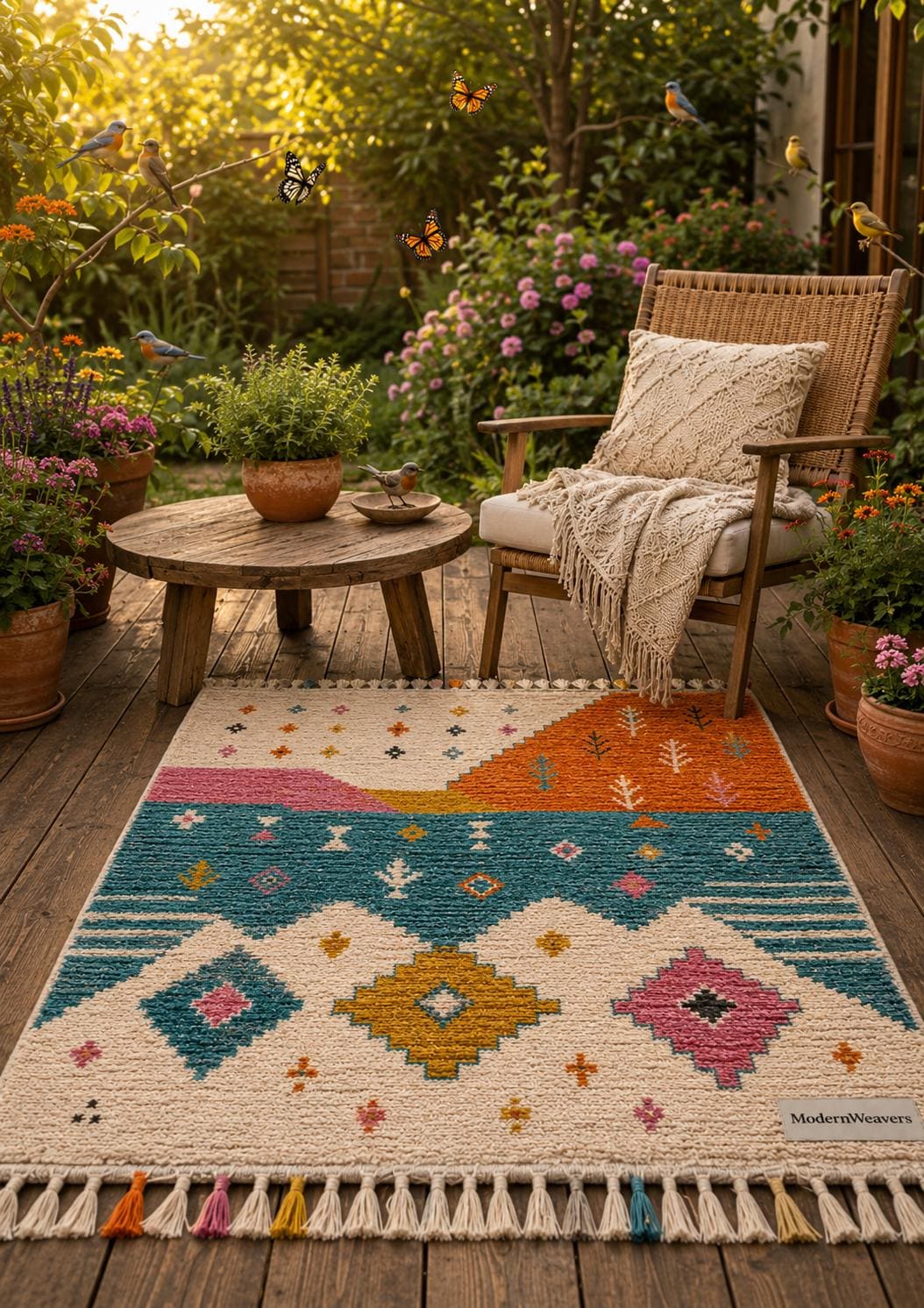 Abstract Landscape Moroccan Rug | Hand-Knotted Wool Area Rug, Boho Geometric Tapestry