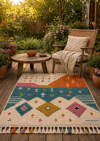 Abstract Landscape Moroccan Rug | Hand-Knotted Wool Area Rug, Boho Geometric Tapestry