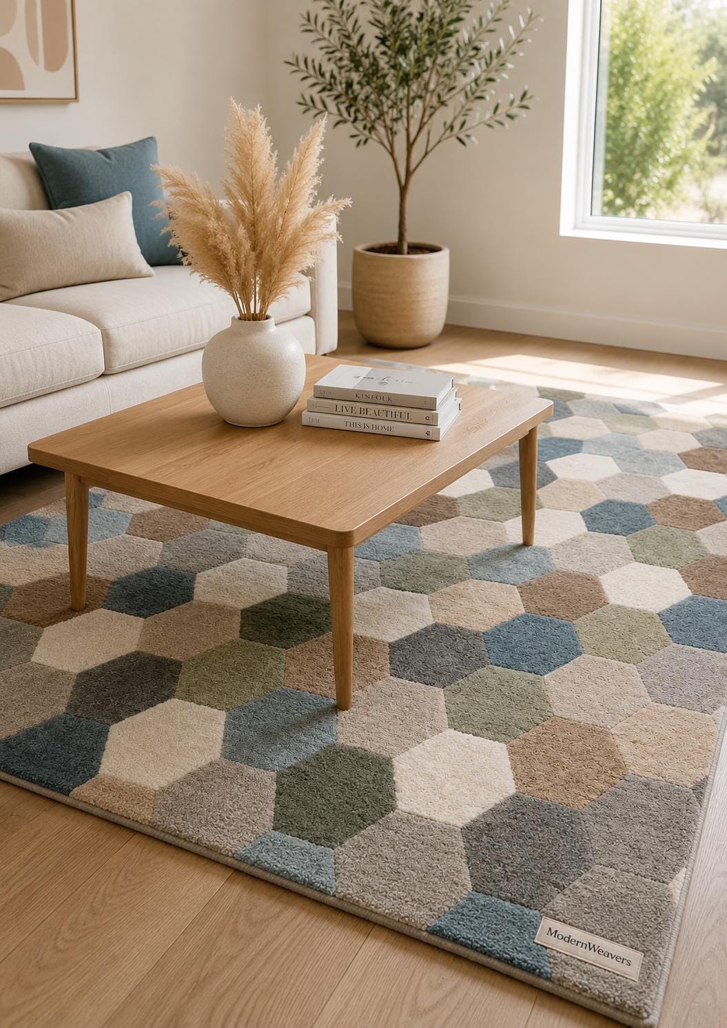 Modern Geometric Hexagon Area Rug | Hand-Tufted Honeycomb Pattern Carpet | Contemporary Multi-Toned Rug for Living Room, Bedroom & Office